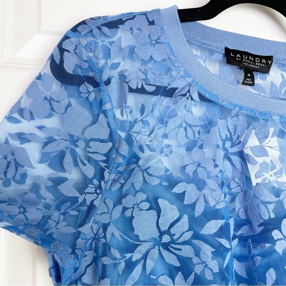 New Laundry by Shelli Segal Floral Burnout Tee Dutch Blue Sz M - Picture 7 of 9